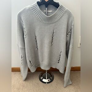 LUSH Grey Knitted Distressed Sweater, size Medium
